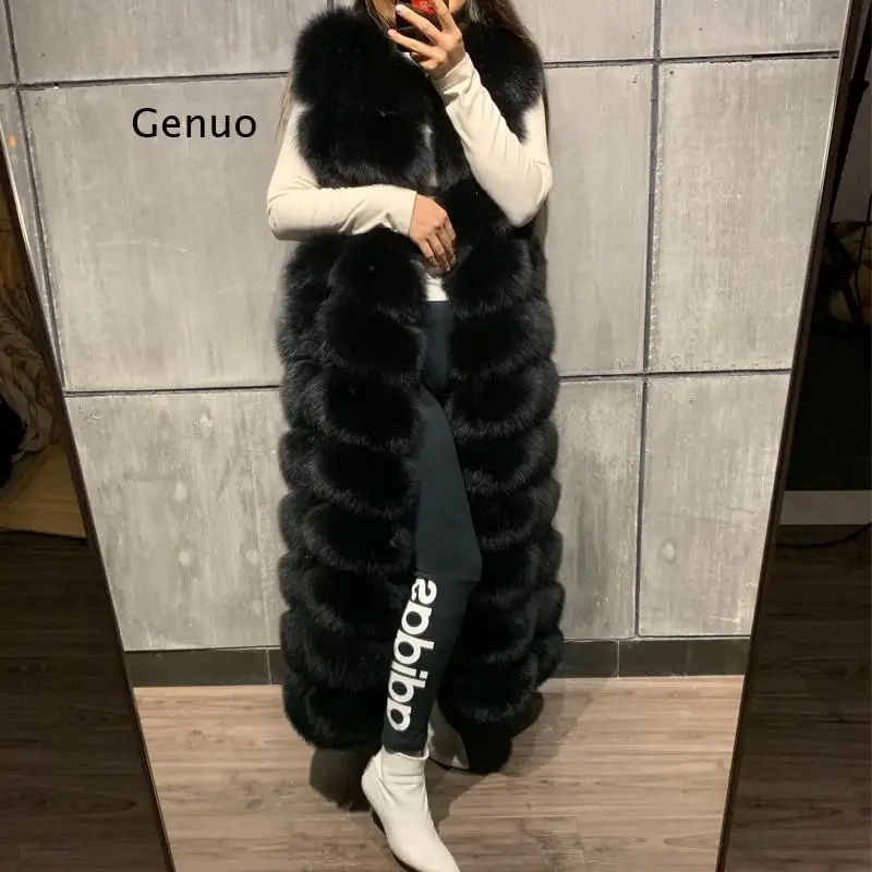 

Luxury Gilet 10 Steps Women X- Long Faux Fox Fur Vest Furry Soft Fur Jacket Thick Warm Vintage Overcoat Streetwear