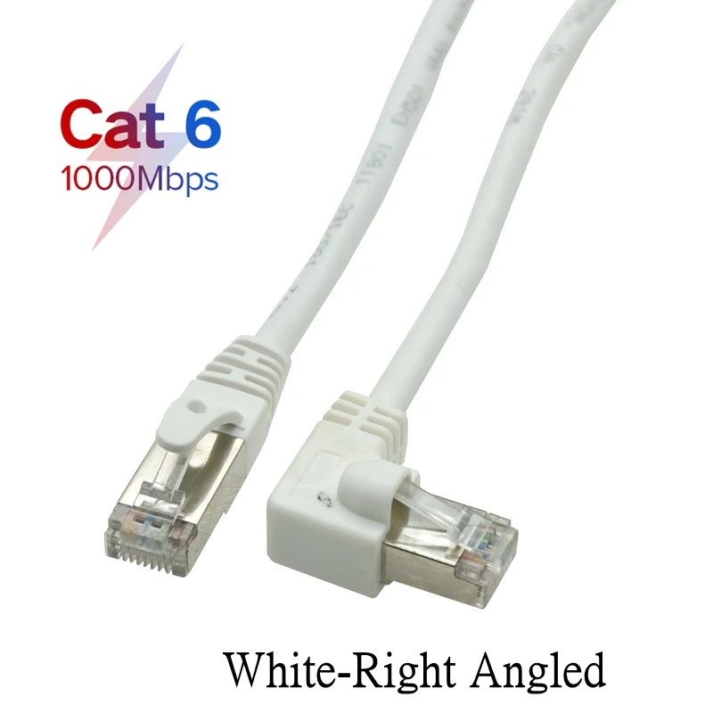Biały Cat6 kabel Ethernet RJ45 przewód sieciowy Patch 90 stopni w prawo do kąt nachylenia Cat6a Lan krótki kabel do laptopa TV, pudełko