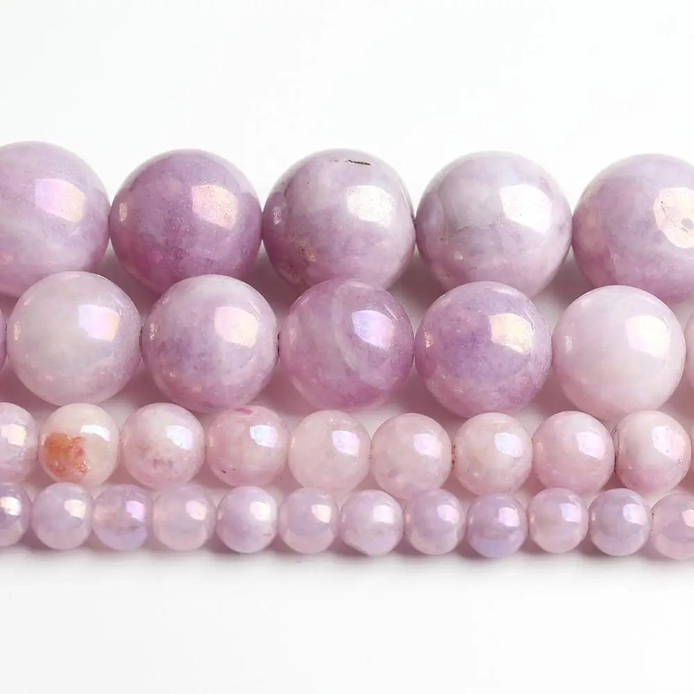 4/6/8/10/12mm Natural Purple Electroplated Angelite Stone Beads For Fashion Accessories Jewellery Making DIY Bracelet 15 Inch