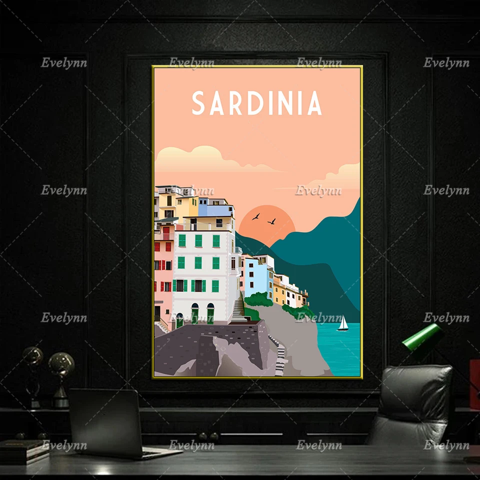 Sardinia Travel Poster, Sardinia Travel Print, Italy Retro Travel Print, Italy Travel Wall Art,Home Decor Canvas Unique Gift