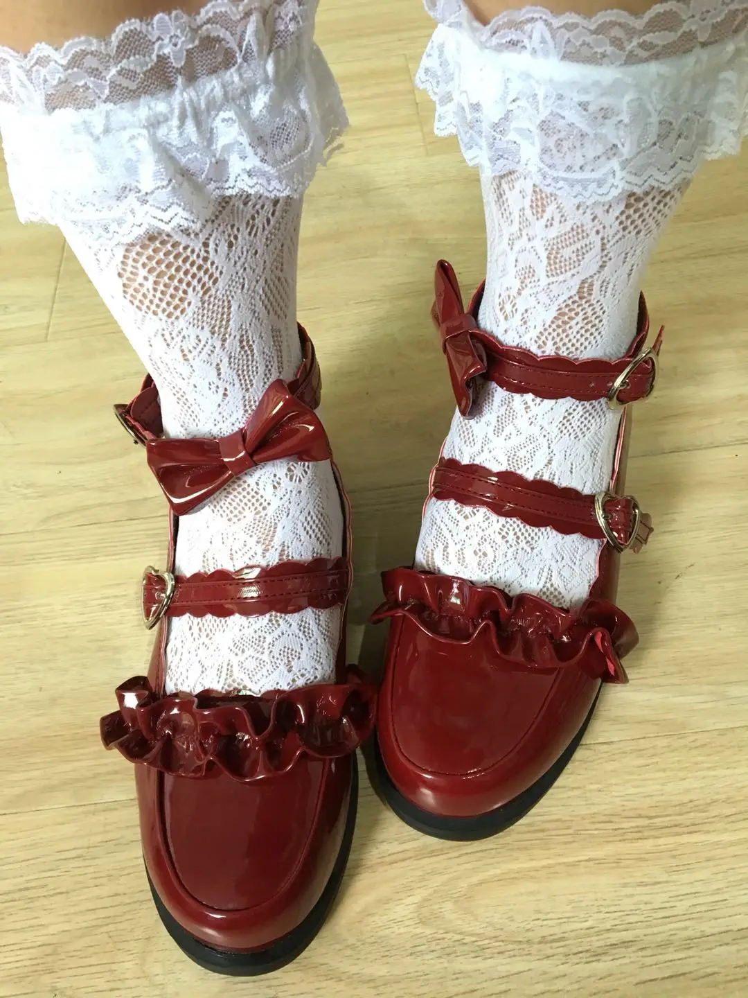 Scarpe lolita giapponesi scarpe uniformi JK scarpe donna lolita dress scarpe cosplay tacco basso donna rosa bianco rosso