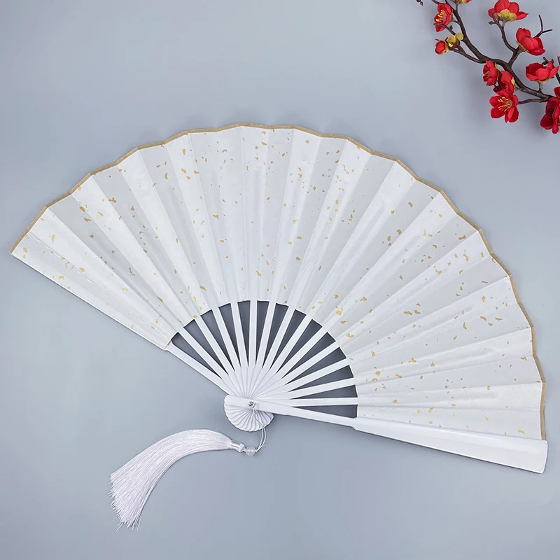 Folding Fan Sprinkle Gold Ventilateur Bamboo Hand Fan Chinese Style Double Sided Cloth Ventilatore Photography Props Gift Summer