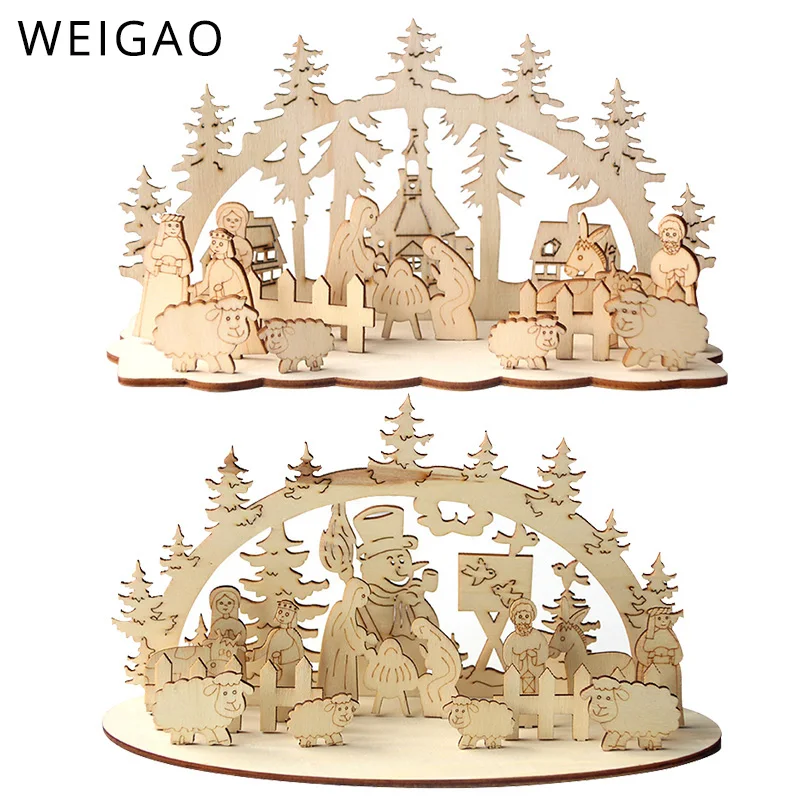 Weihnachten Holz Ornamente Holz Handwerk DIY Tisch dekoration Desktop Handwerk Spielzeug Weihnachts schmuck für Zuhause Navidad Noel 2024