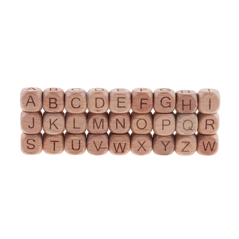 200PCS 12MM Beech Wooden Beads For Child  Wood Letters Bead Baby Teether Diy Beads With Letters Baby Teething Toys Alphabet