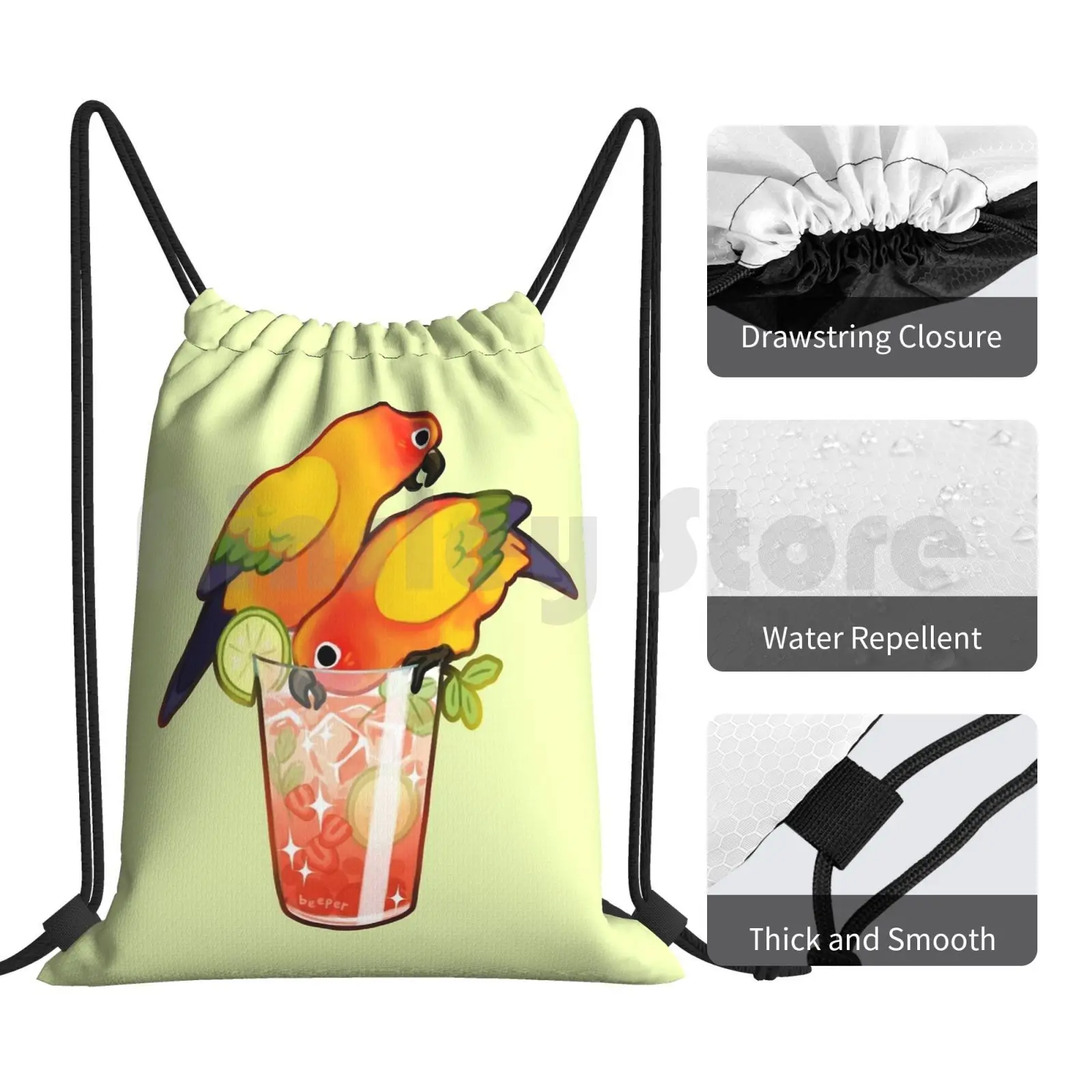 حقيبة ظهر برباط من Sun Cocktail حقيبة رياضية مقاومة للماء من Sunconure Conure Sun Cocktail Parrots فراولة فاكهة الليمون