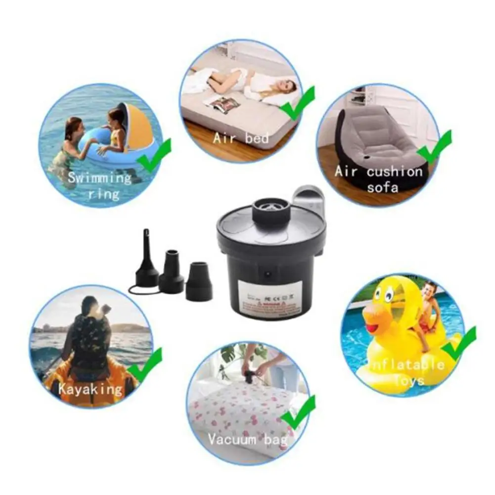 EU US UK Plug Three Nozzles Air Pump 2 In 1 Dual-use Portable Electric Inflator Deflator For For Inflatable Beds Swimming Pools