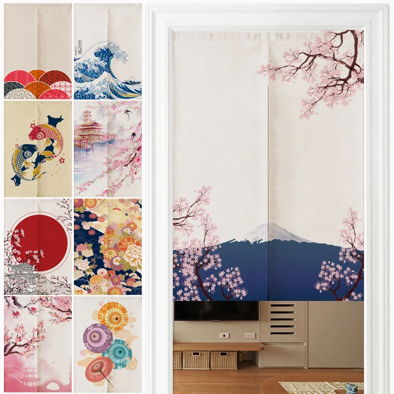 Japanese Door Curtains Noren Mount Fuji Cherry Home Decor Bedroom Kitchen Linen Curtain Customizable