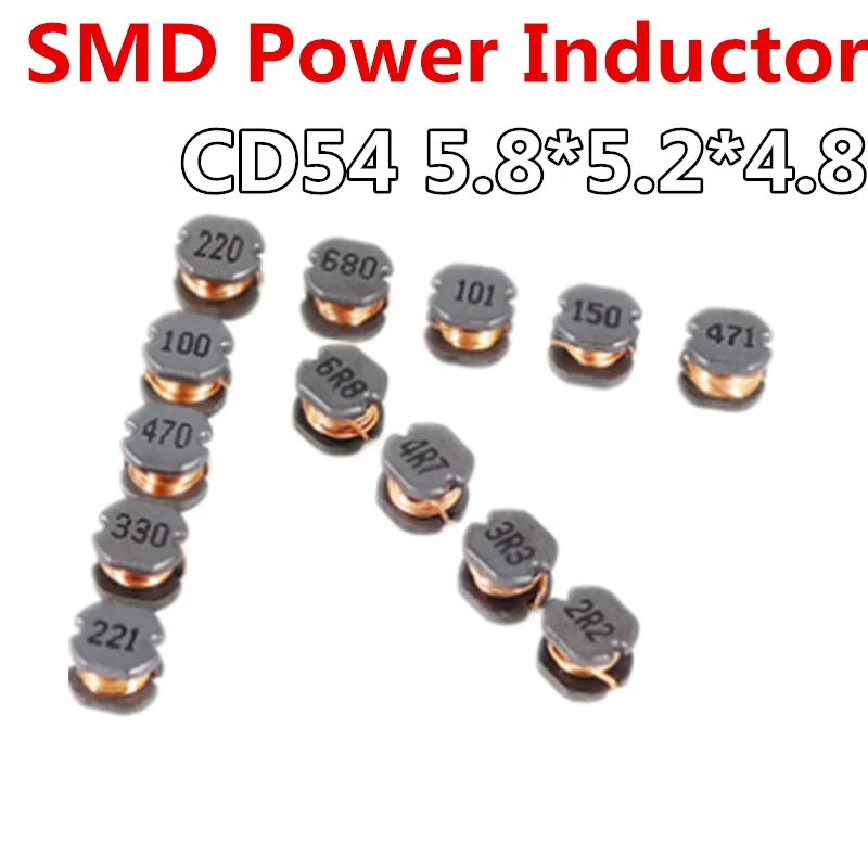 20pcs CD54 SMD power Inductor 1R0 1R5 2R2 3R3 4R7 6R8 1 1.5 2.2 3.3 4.7 6.8 10 15 22 33 47 68 101 221 471UH 102 222 471 472 MH