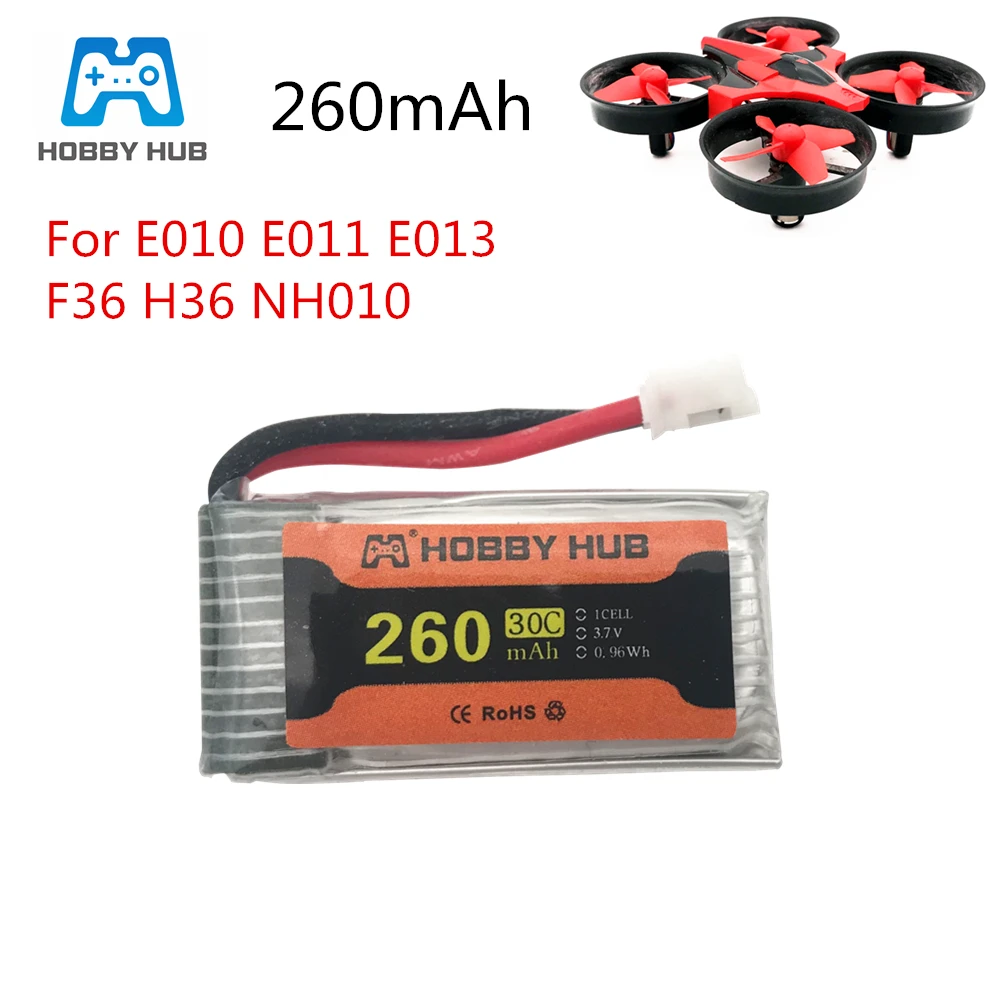 Hobby Hub Upgrade Battery 3.7v 260mAh For JJRC H36 E010 E010C E011 E012 E013 F36 NH010 Lipo BATTERY