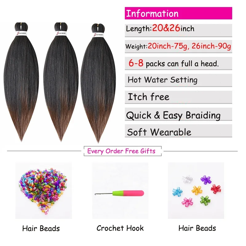 26inch Pre Stretched Ombre Braiding Hair Crochet Jumbo Braid Hair Perm Yaki Straight Ez Braid Synthetic Hair Extensions