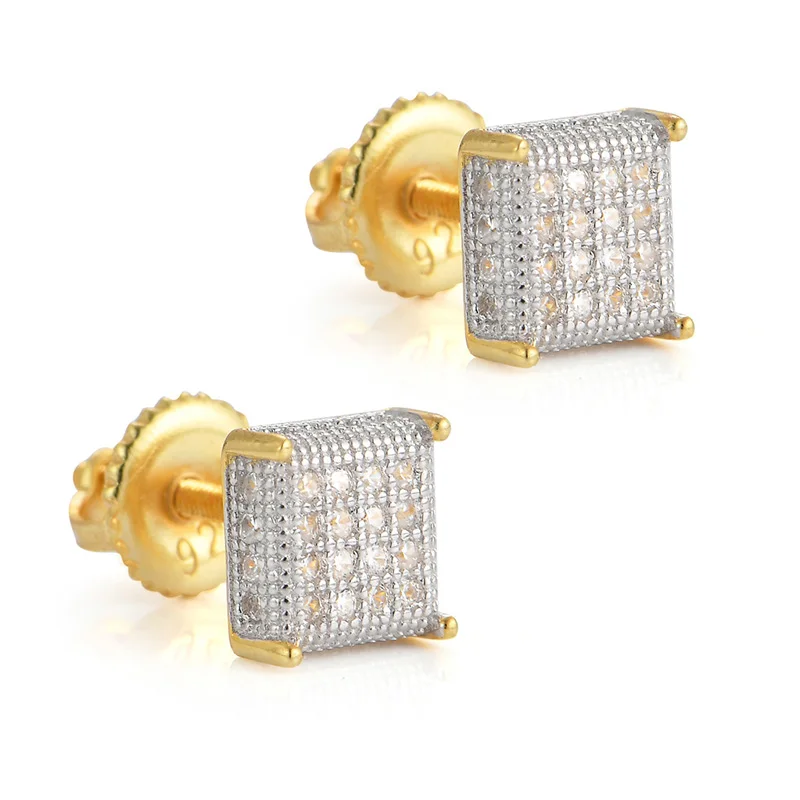 

1Pair S925 Sterling Silver Hip Hop Cubic Zirconia Set Bling Ice Out Square CZ Stud Earrings for Women Men Unisex Jewelry