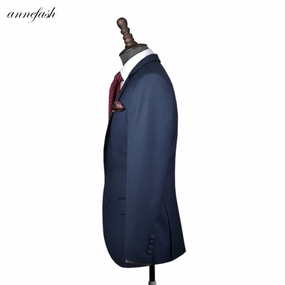 Free shipping Men's Custom Made Suit European Style Slim Fit Suits Blue/Gray/Dark Grey Bird's eye wool fabric suit