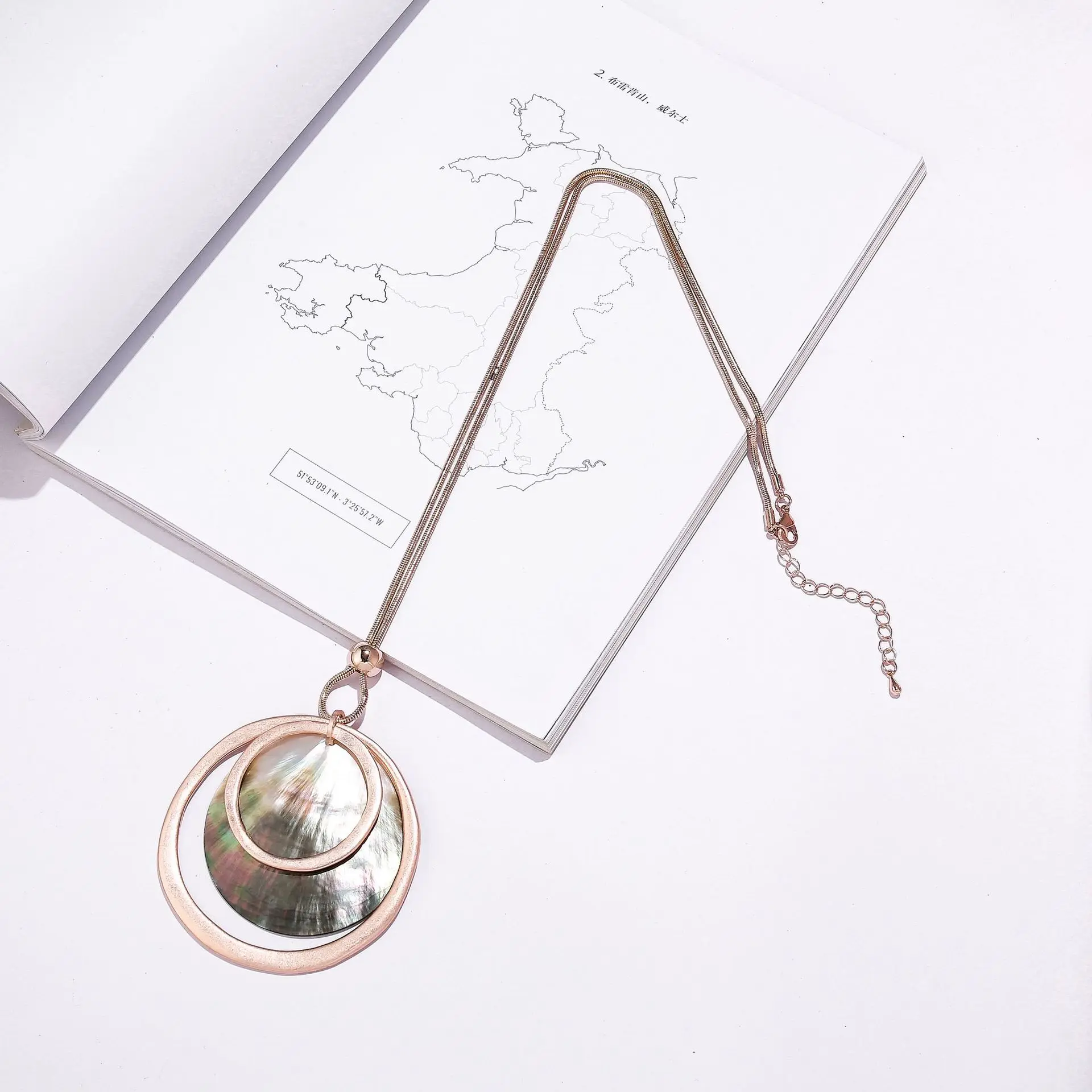 Fashion Long Necklace for Women Large Shell Circle Alloy Pendants Suspension Accessories Female Vintage Jewelry