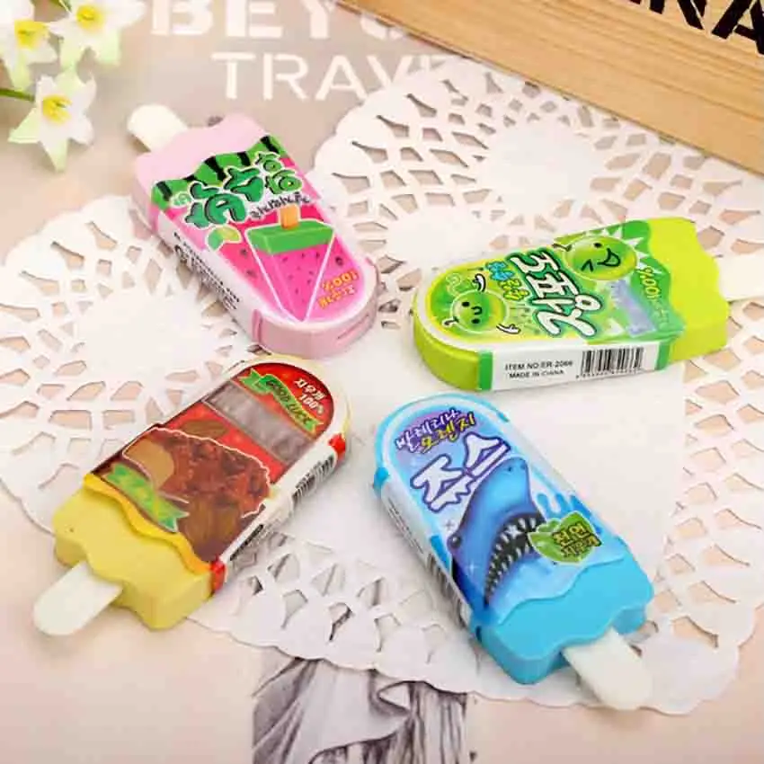 Creative Ice Cream Shape Rubber Erasers Writing Drawing Pencil Eraser Stationery School Office Eraser Correction Supplies Tools