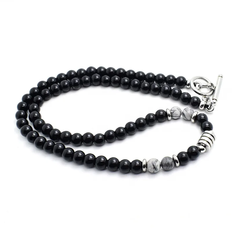 Noter Mens Stone Necklace Hiphop Punk Stainless Steel Necklace Male Natural Tiger eye Beads Necklace Meditation Present For Men