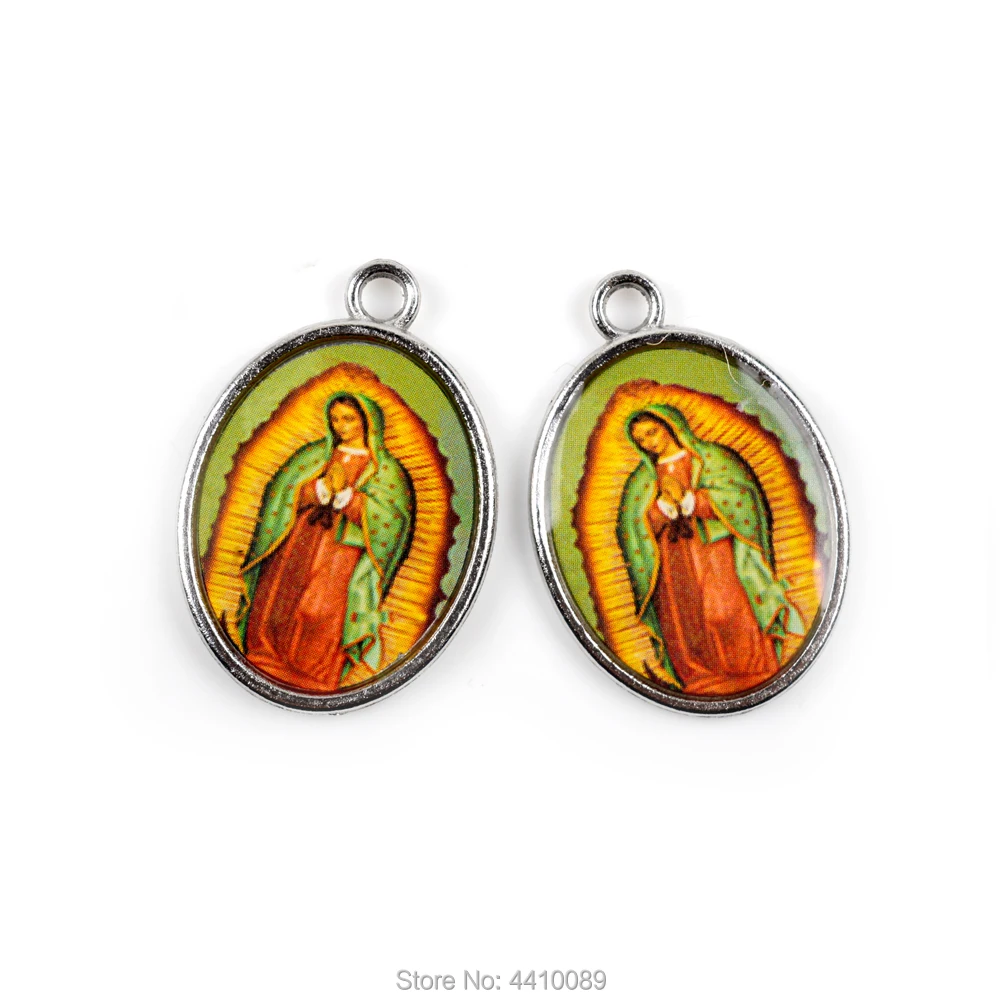 ميداليات دينية دينية كاثوليكية ، أجزاء مسبحة ، ملصق ملون ، قلب مريم المقدس ، يسوع ، غوادالوبي ، قلادة ميدالية مخصصة diy