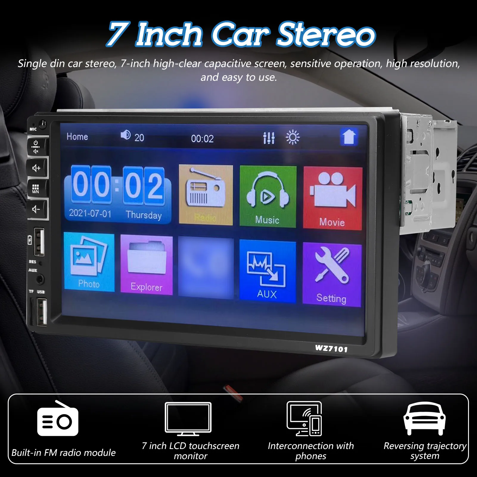 Pojedynczy Din samochodowe Stereo 7 Cal ekran dotykowy LCD Monitor BT MP5 odtwarzacz Radio samochodowe FM wsparcie odbiornika TF/USB/AUX-IN telefon