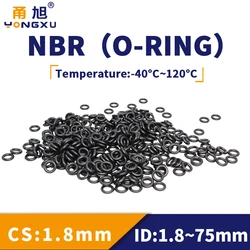 NBR O Ring Seal Gasket Thickness CS1.8 ID1.8-75 Oil and Wear Resistant Automobile Petrol  Rubber O-Ring Waterproof Black.-.