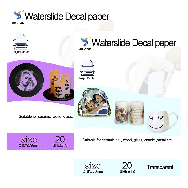 (40pcs=20 clear+20 white) Inkjet Letter Size Waterslide Decal Transfer Paper Printable Water Papel Transfer Printing Paper DIY