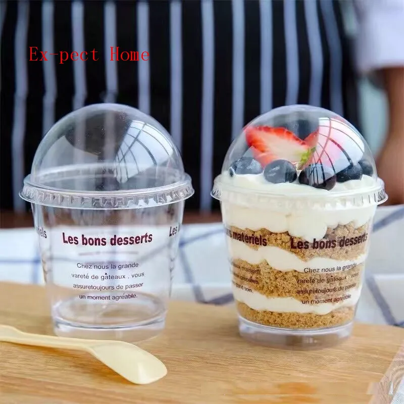 400pcs 180ml Plastic Tiramisu Cup Clear Mousse Cup Sawdust Cup with Dome Lid Disposable Dessert Cake Cups Party Supplies