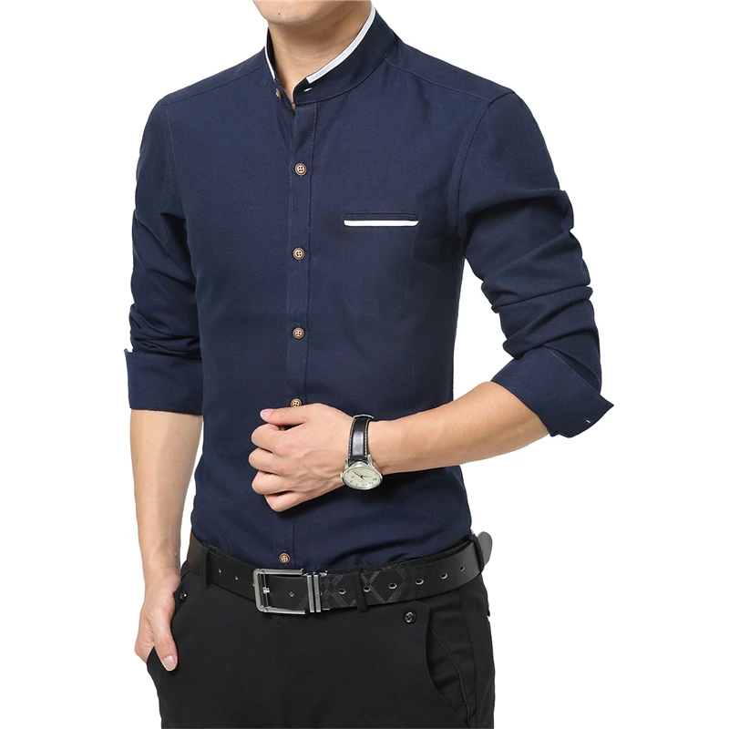 

Men's Pop Business Solid Color Long-sleeved Shirt Classic Design Casual Office Social Formal Wear Tie Overalls Quality Dad Shirt