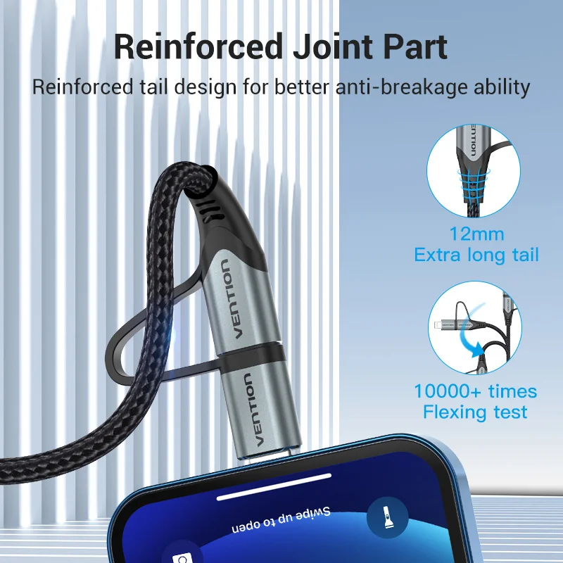 Vention 2 in 1 Cable USB A To Lighting Cable MFi Certified For iPhone 14 13 12 AirPods iPad USB Data Cable For Samsung Xiaomi