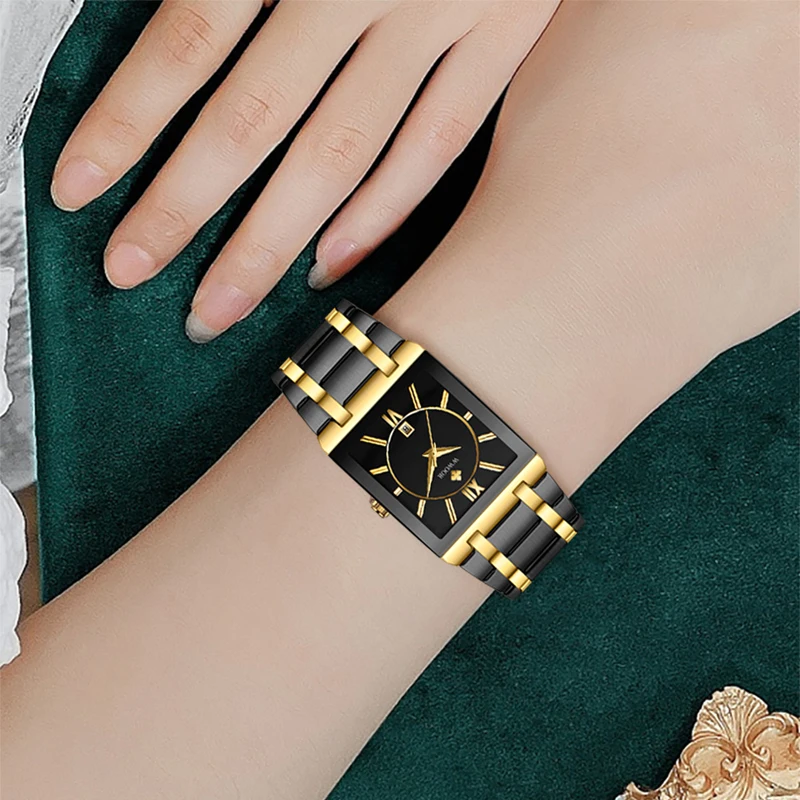 Japanese Quartz Watches WWOOR Women Watch Top Brand Black Gold Square Watch Stainless Steel Waterproof Fashion Ladies Wristwatch