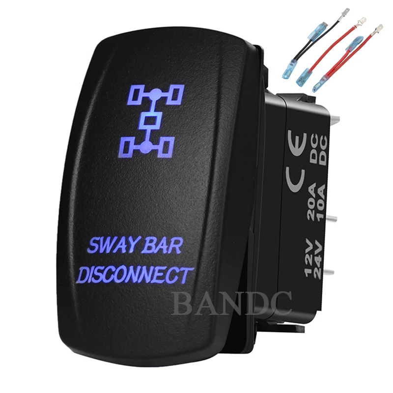 SWAY BAR DISCONNECT Laser-Etched 5P On-Off SPST Blue Led Light Rocker Switch for Car Boat ARB NARVA 4x4，12V/24V，Jumper Wires