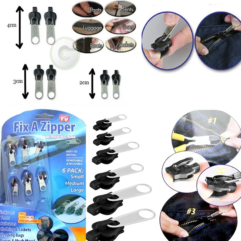 

6pcs Zipper Repair Kit Universal Zipper Repair Replacement Zipper Sliding Teeth Rescue Zipper For 3 Different Size