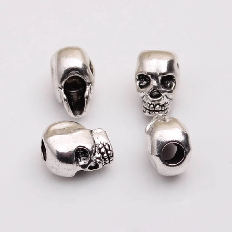 10pcs/Lot Punk Style Skull Design Big Hole Beard/Hair Male Loose Beads 12mm Vertical Hole Metal Space Beads DIY Jewelry Findings