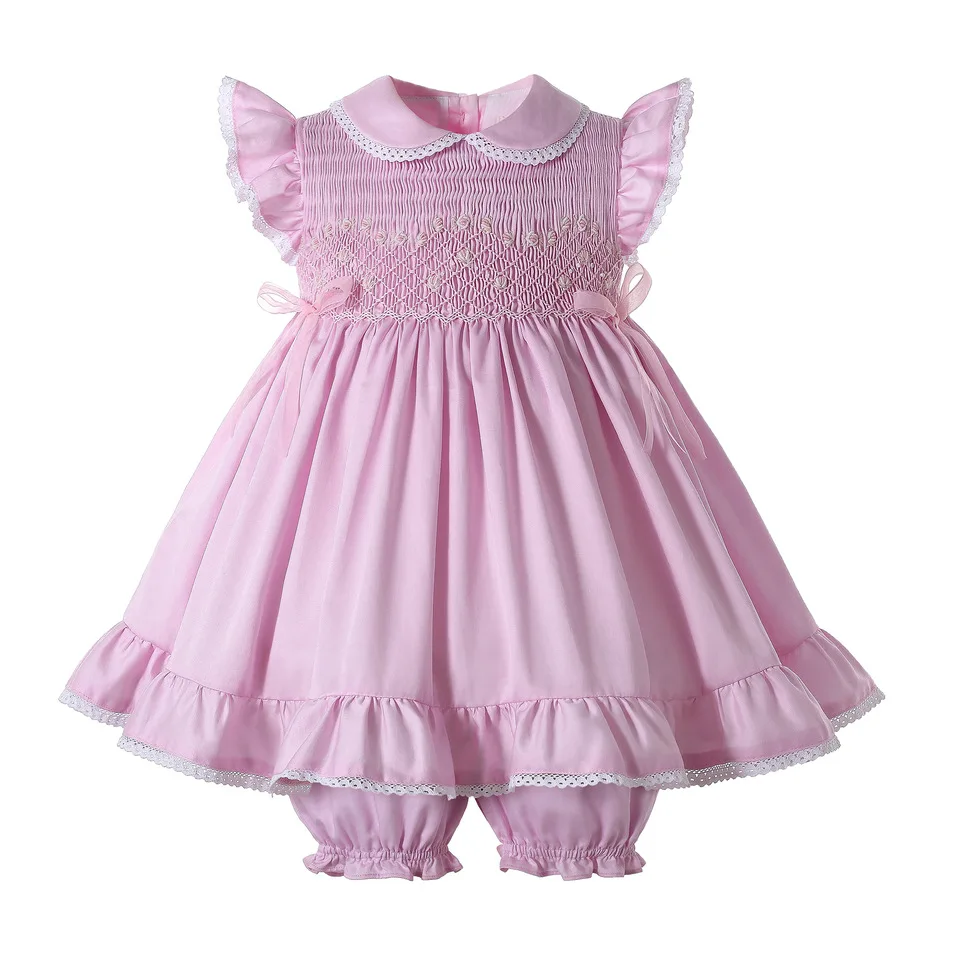 Pettigirl New Arrival Smocked baby dress 100% Cotton baby girl birthday dresses with Matching Shorts