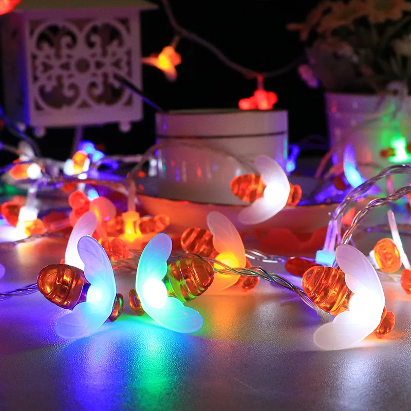 1.5/3m Bee Shaped 20 LED String Light Battery Operated Christmas Garlands Fairy Lights For Room Holiday Party Garden Decoration