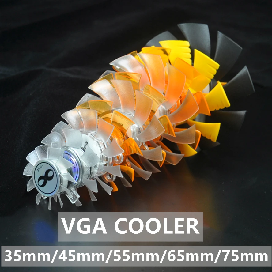 Lame de ventilateur VGA DC 12V, 35mm, 45mm, 55mm, 65mm, 75mm de diamètre, 25mm, 26mm, 42mm, 2 broches