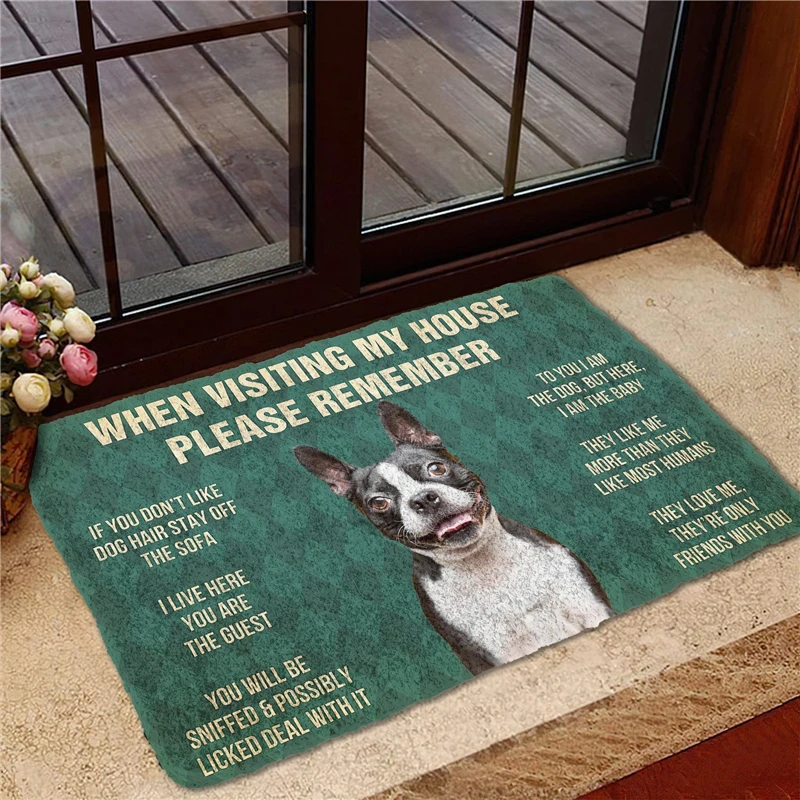 

Please Remember Boston Terrier House Rules Custom Doormat Decor Print Carpet Soft Flannel Non-Slip Doormat for Bedroom Porch