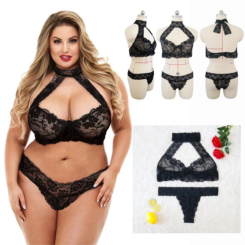 New Lingerie Sets Plus Size Women Sexy Underwear Hot Erotic Bra And panties Halter Lace Suit For Fat Female 3XL - 5XL Sleepwear