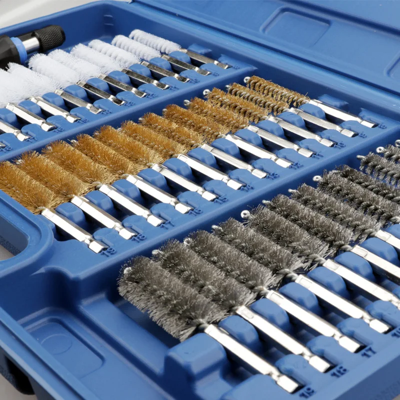38 pz/set Set di spazzole con gambo esagonale a filo industriale 1/4 "Nylon esagonale, ottone, spazzola metallica in acciaio inossidabile Kit di spazzole per la pulizia da 8-19mm