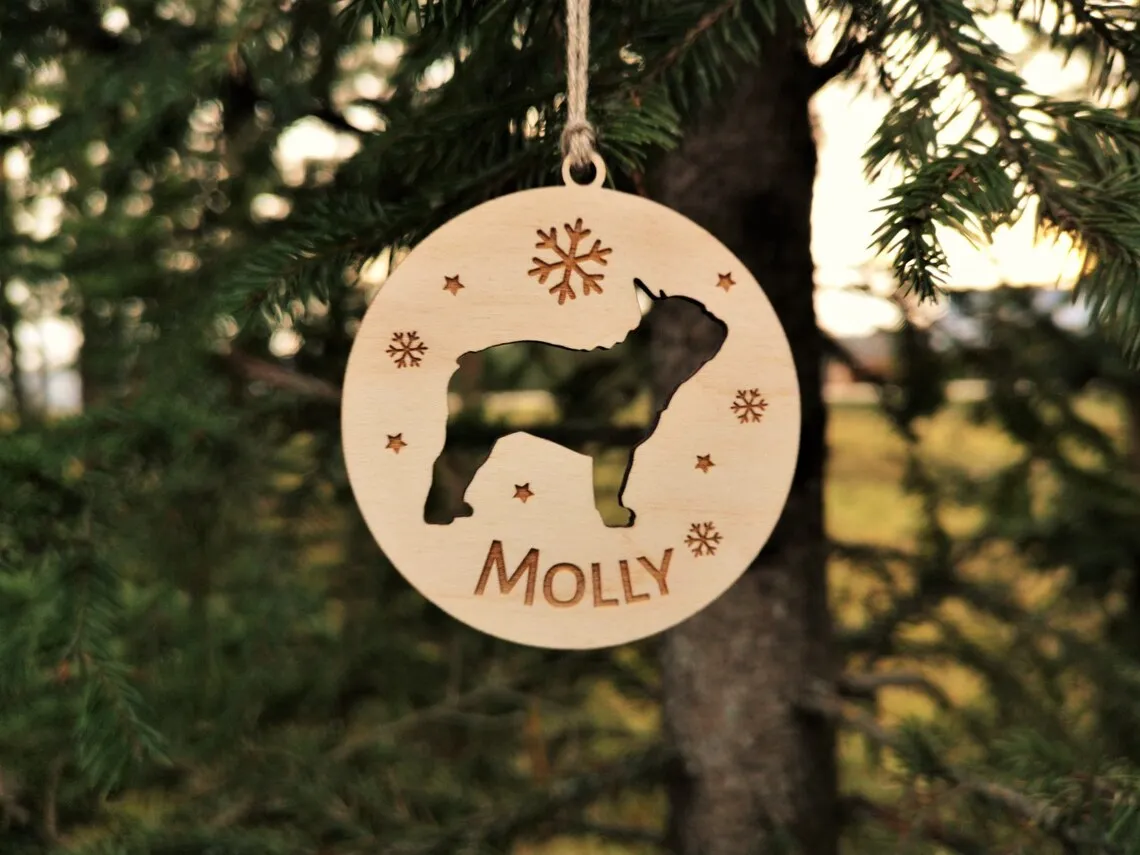 Personalized Christmas bauble with dog ornament, dog cutout Christmas, Christmas tree decoration, Custom puppy shape name