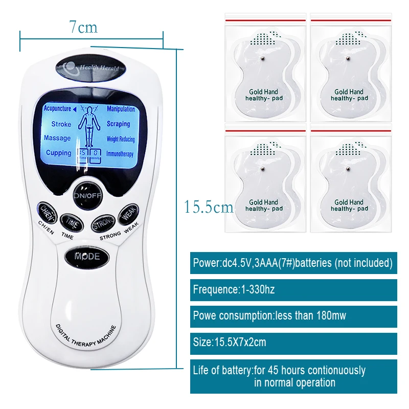 Electroestimulador eléctrico EMS para masaje corporal, máquina Herald Tens de acupuntura, estimulador muscular, terapia Digital, 8 modos