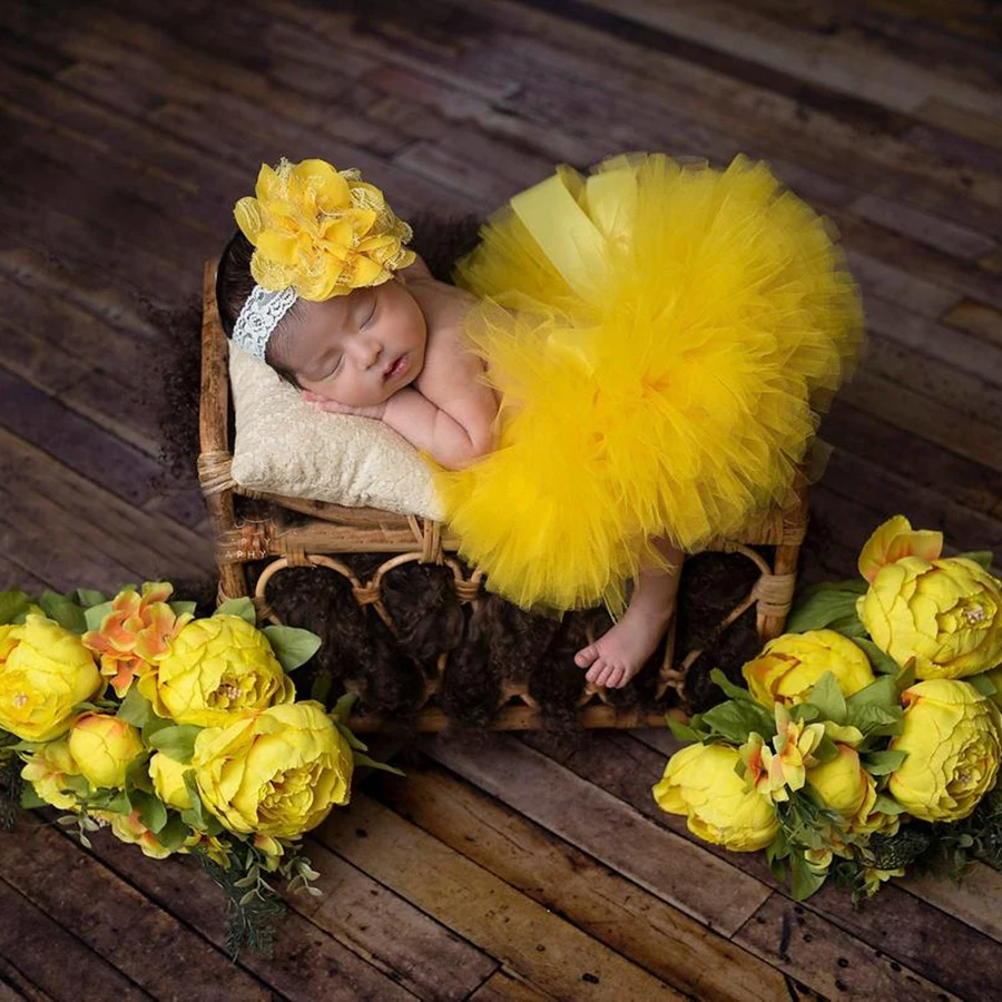 Princess Coral Newborn tutu and headband Baby photography prop Cake Smash Outfit Sweet Baby Shower Gift Sunflower Tutu