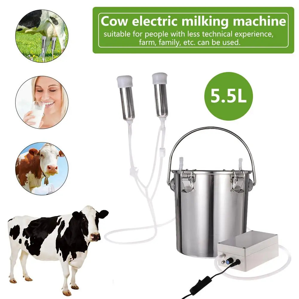 5.5L Cow Electric Milking Machine For Cattle Goat Stainless Steel Milker Vacuum Pump Bucket Milking Machines For Farm Livestock