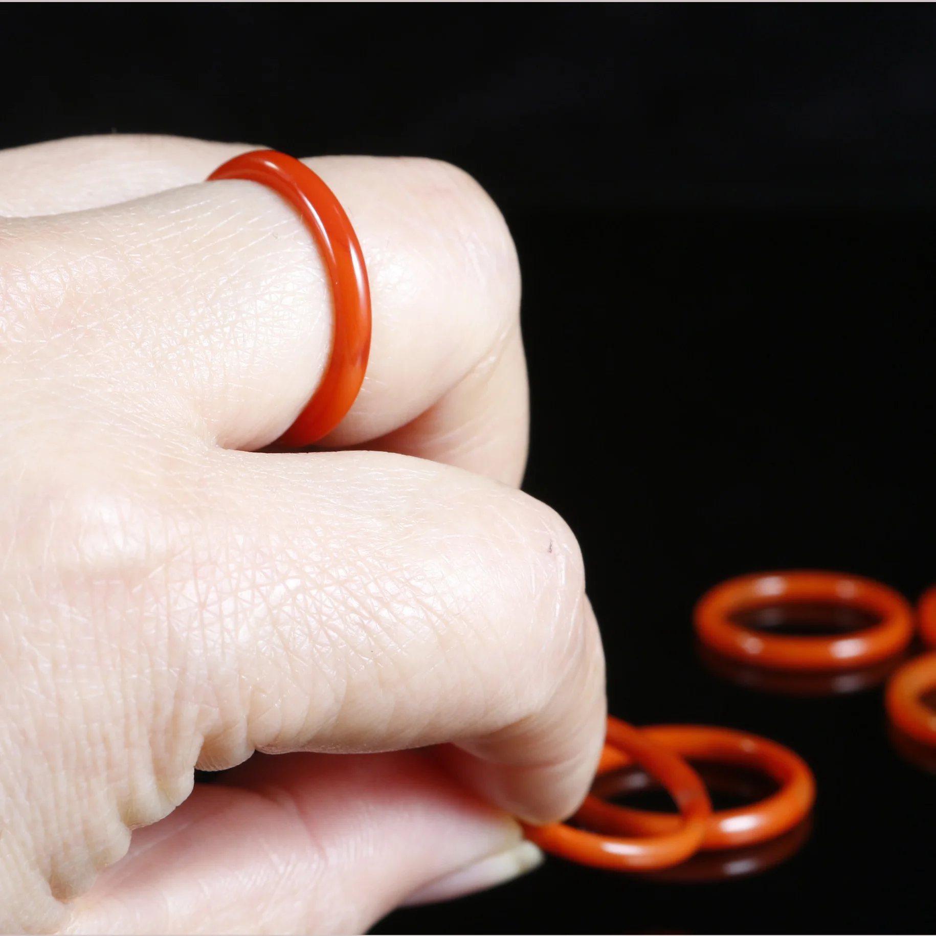 Natural red 3mm agate jade rings jewelry gemstone band ring jade stones for women men jewellery rings pinky ring round rings