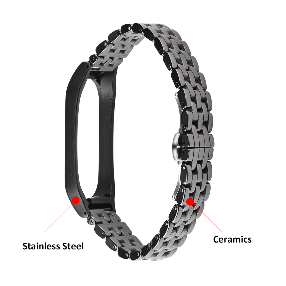 Ceramic Bracelet for Xiaomi Mi Band 8 4 5 6 7 Strap Stainless Metal Woman Man Miband 7/8 Wristband Replacement Black Luxury