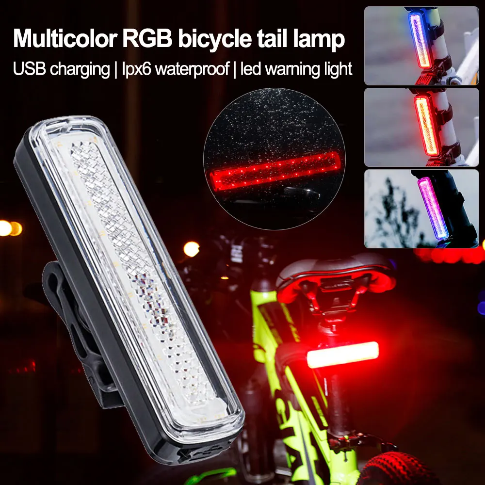 Multi-color RGB Bicycle Rear Light USB Charging 14-mode Taillight MTB Night Riding COB LED Warning Bike Lamp