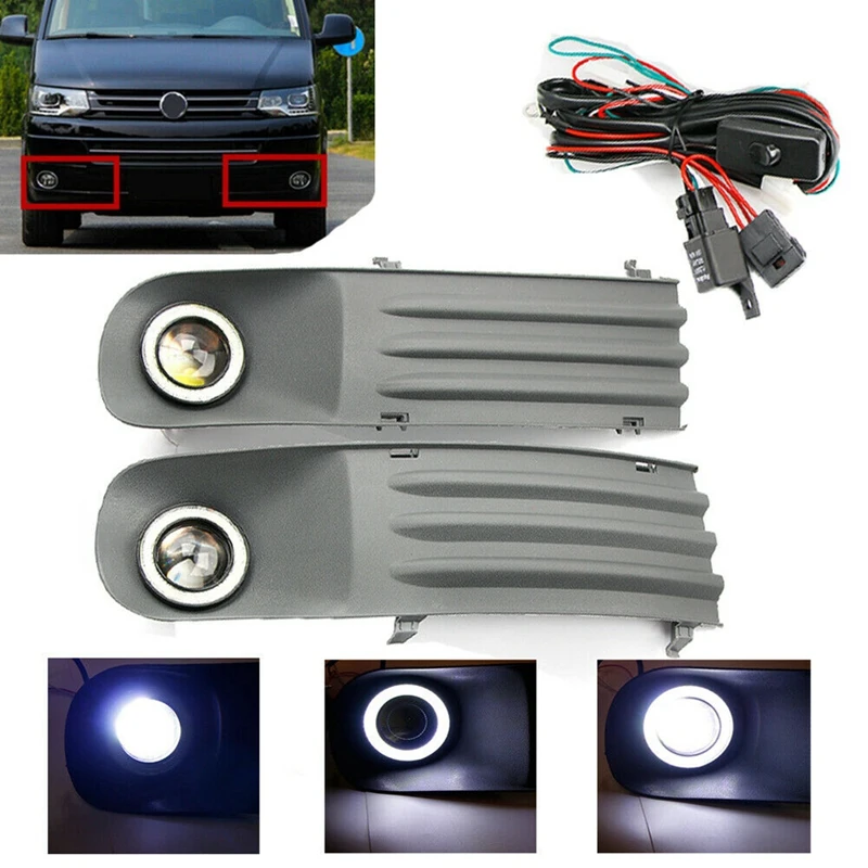 1 par luzes de nevoeiro do carro lâmpadas anjo olho grelhas + harness & 2 pçs choques traseiro cauda luz barras freio estacionamento aviso