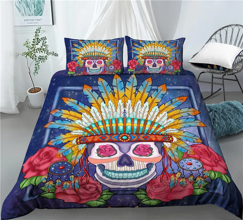 Home Living Luxury 3D Sugar Skull Print 2/3Pcs Comfortable Duvet Cover PillowCase Bedding Sets EU/US/AU Size