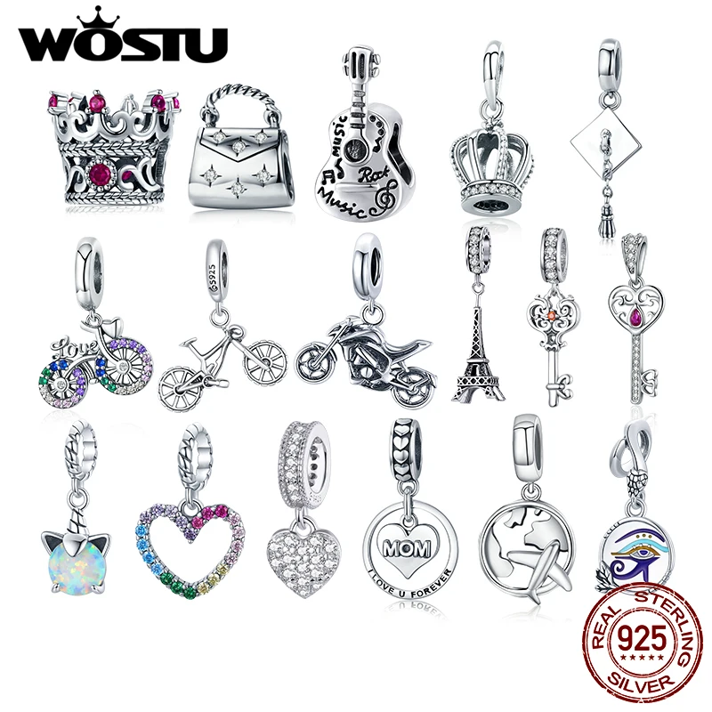 WOSTU Authentic 925 Sterling Silver Queen\'s Crown Beads Charms Pendant Fit Bracelets Women Party DIY Fine Jewelry Gift Making