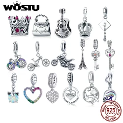 WOSTU Authentic 925 Sterling Silver Queen's Crown Beads Charms Pendant Fit Bracelets Women Party DIY Fine Jewelry Gift Making