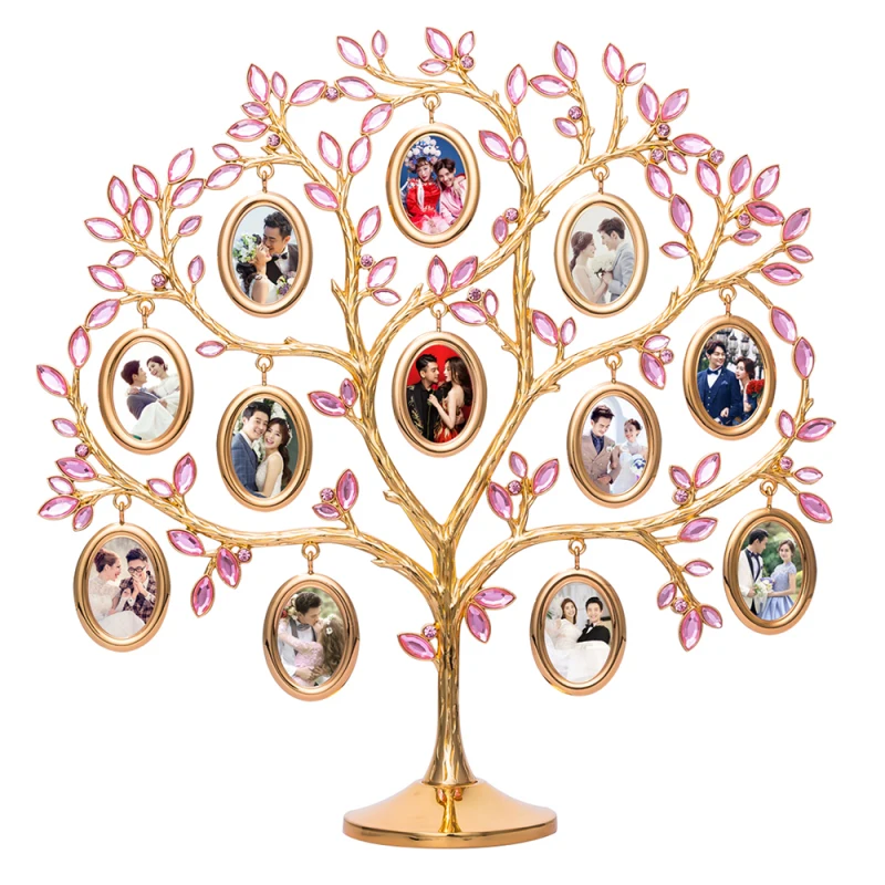 Diamond Family Tree Photo Frame Rose Gold Family Tree Desktop Decoration Metal Creative Home Decor Figurine