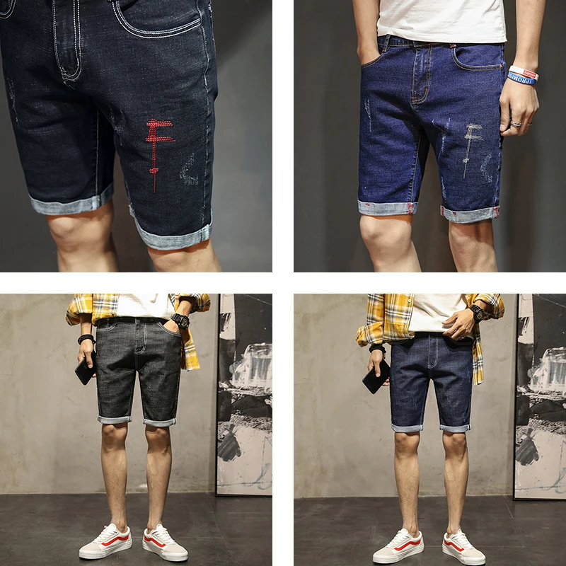 2024 New Spring Summer Men\'s Denim Shorts Men\'s Clothing Beach Ripped Jeans Denim Cotton Short Casual Business Social Men Shorts