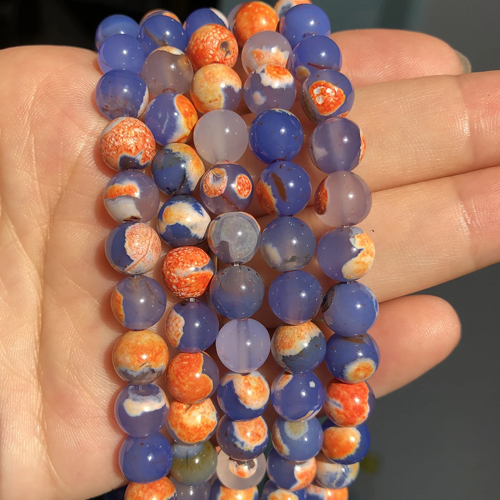 Natural Stone Orange Blue Fire Agates Onyx Round Loose Beads For Jewelry Making 15\'\'Inches 6/8/10mm DIY Bracelets Necklace